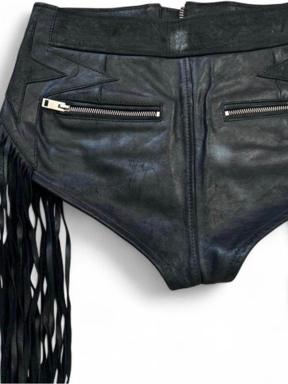 DIESEL Black Leather Fringe Shorts - Size
S - Picture 5 of 6
